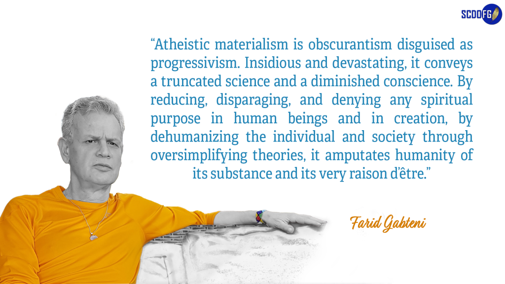 Portrait of Farid Abbes Raja Gabteni with a quote