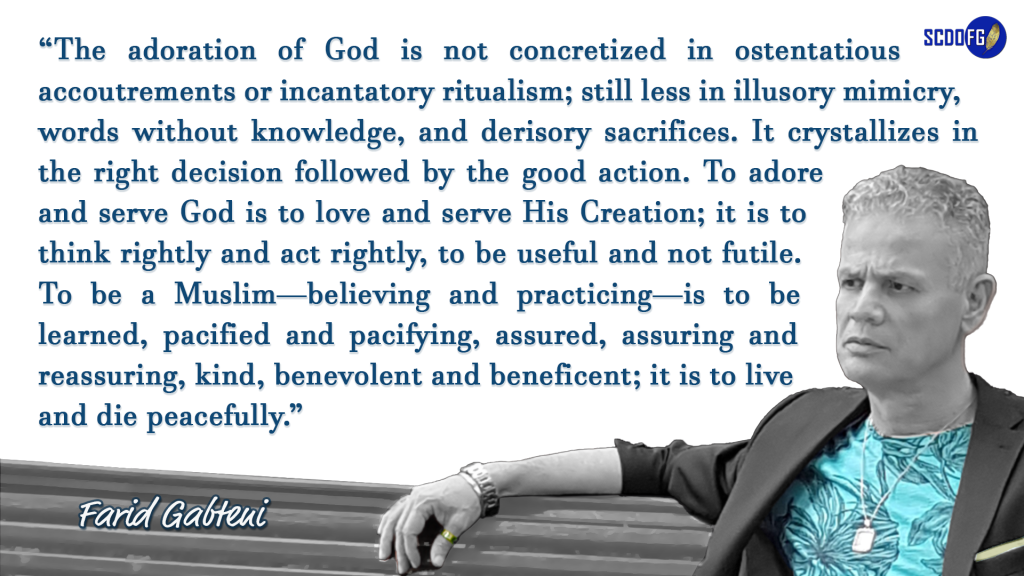 Portrait of Farid Abbes Raja Gabteni with a quote