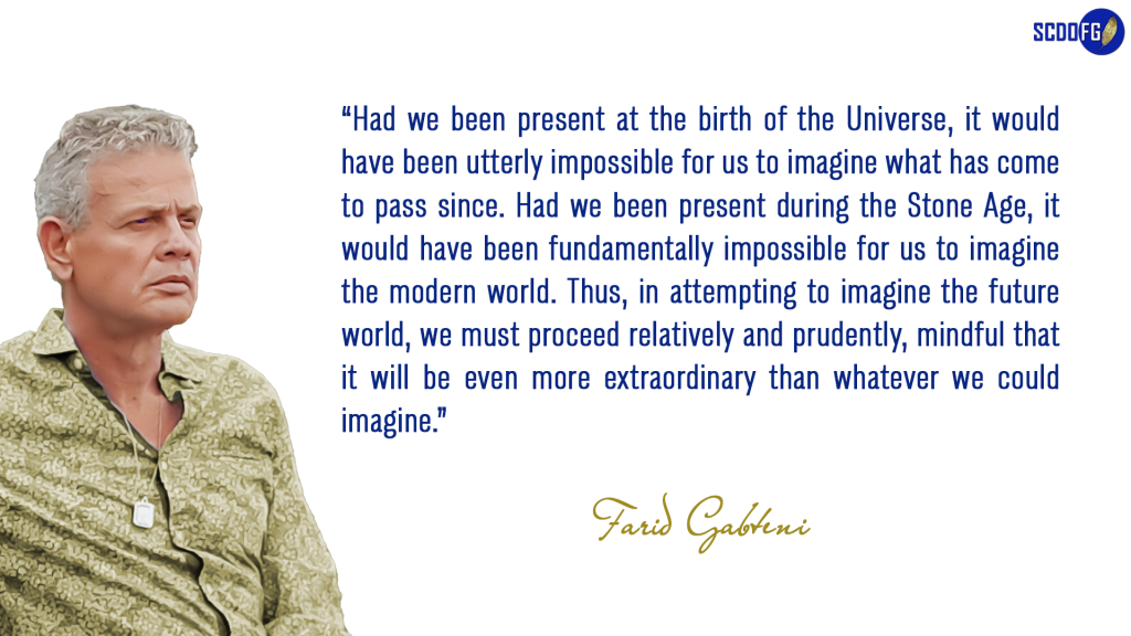 Portrait of Farid Abbes Raja Gabteni with a quote