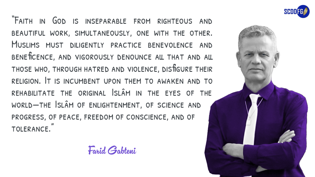 Portrait of Farid Abbes Raja Gabteni with a quote