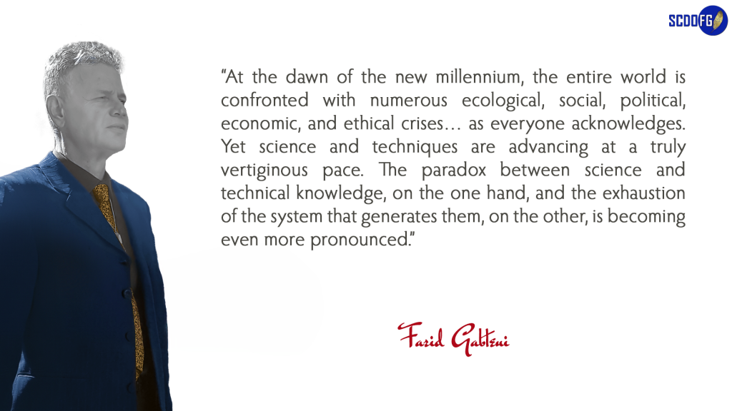 Portrait of Farid Abbes Raja Gabteni with a quote