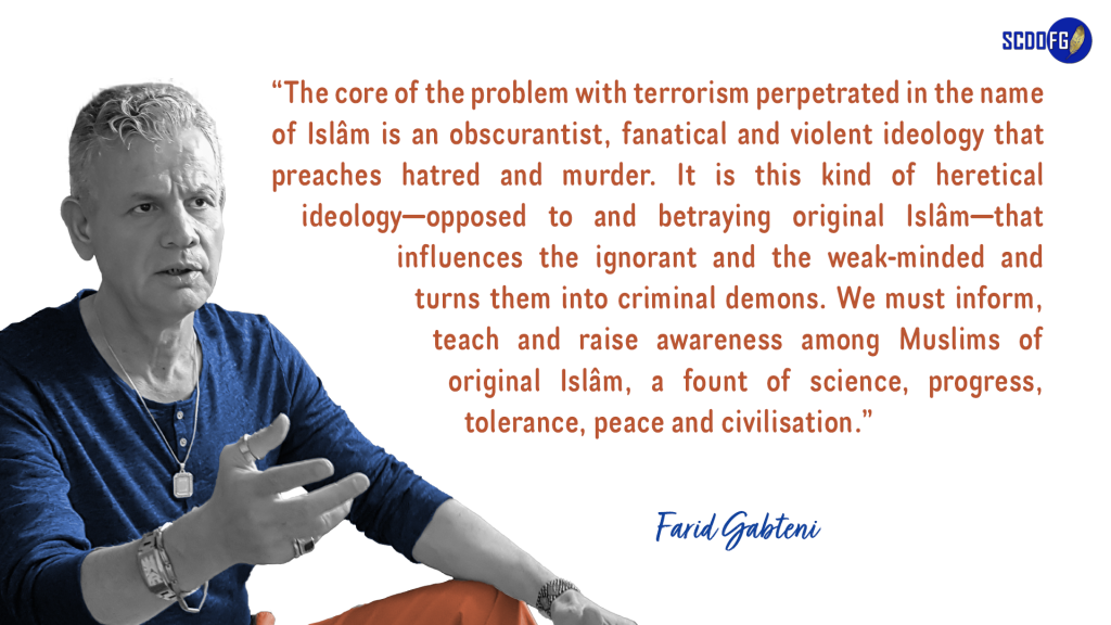Portrait of Farid Abbes Raja Gabteni with a quote “
