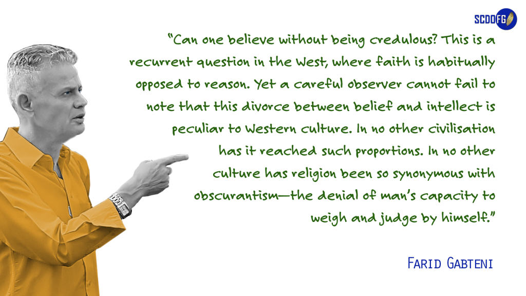Portrait of Farid Abbes Raja Gabteni with a quote