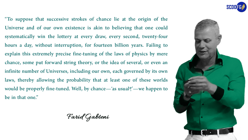 Portrait of Farid Abbes Raja Gabteni with a quote