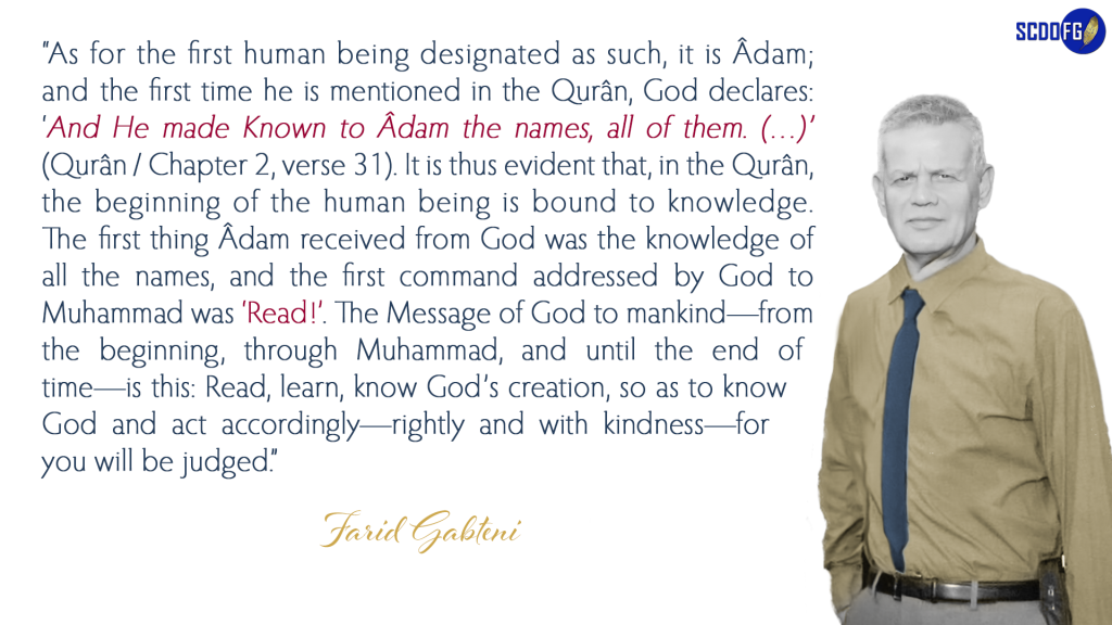 Portrait of Farid Abbes Raja Gabteni with a quote “