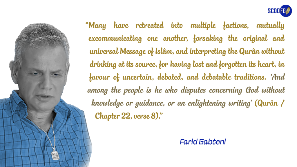 Portrait of Farid Abbes Raja Gabteni with a quote “
